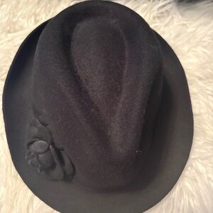 Black Fedora Hat with Flower Accent